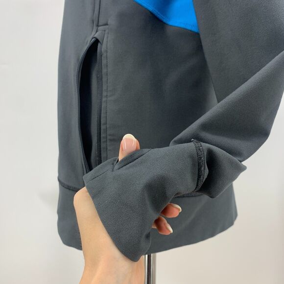 Nike Running Jacket Womens M Medium Gray Blue Full Zip Mock Neck Hooded Dri Fit - Picture 7 of 14